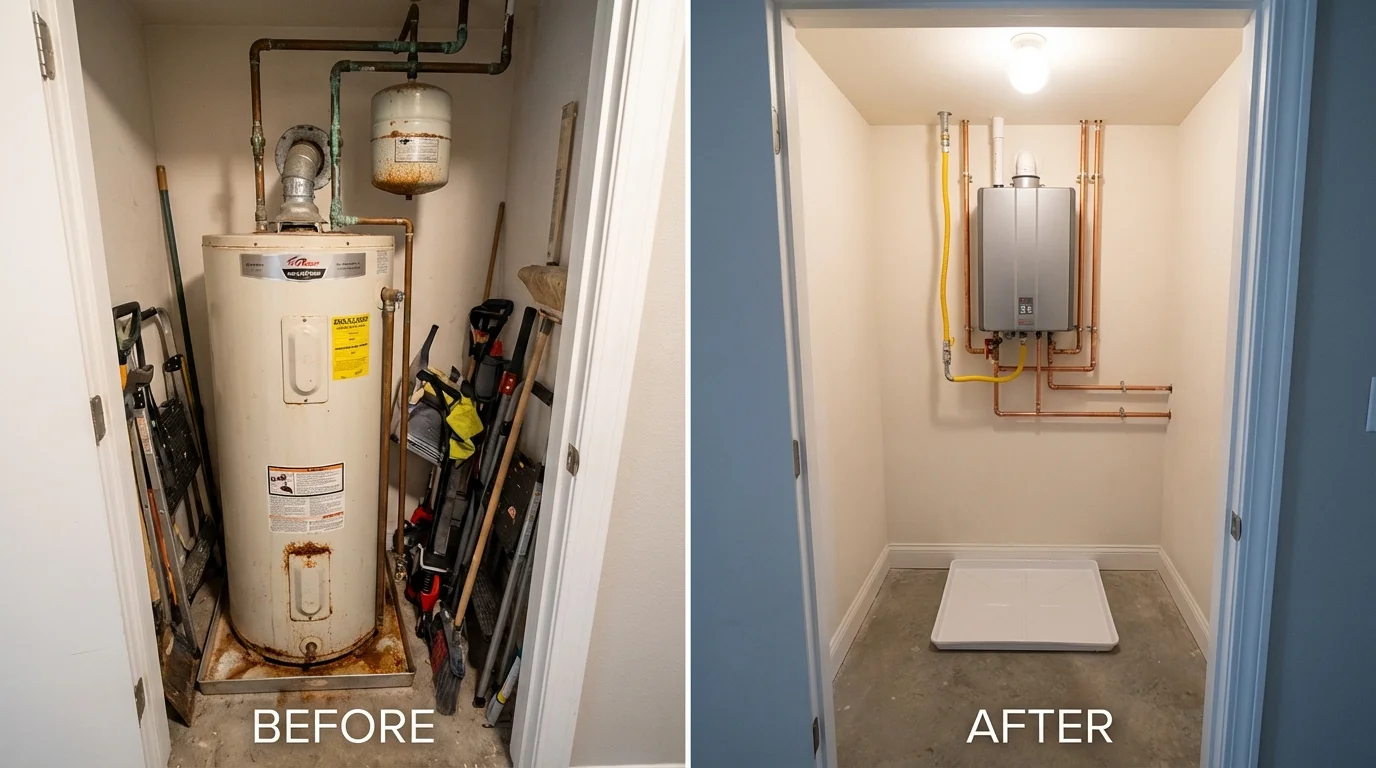 Tank water heater versus wall-mounted tankless unit comparison for Dennis, MA homeowners